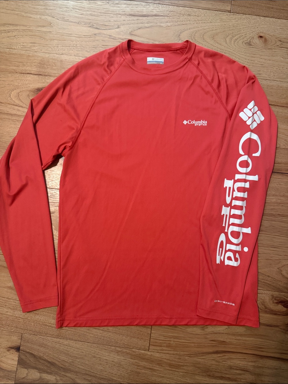 Unisex Columbia Long Sleeve Performance Tee in salmon with White Logo